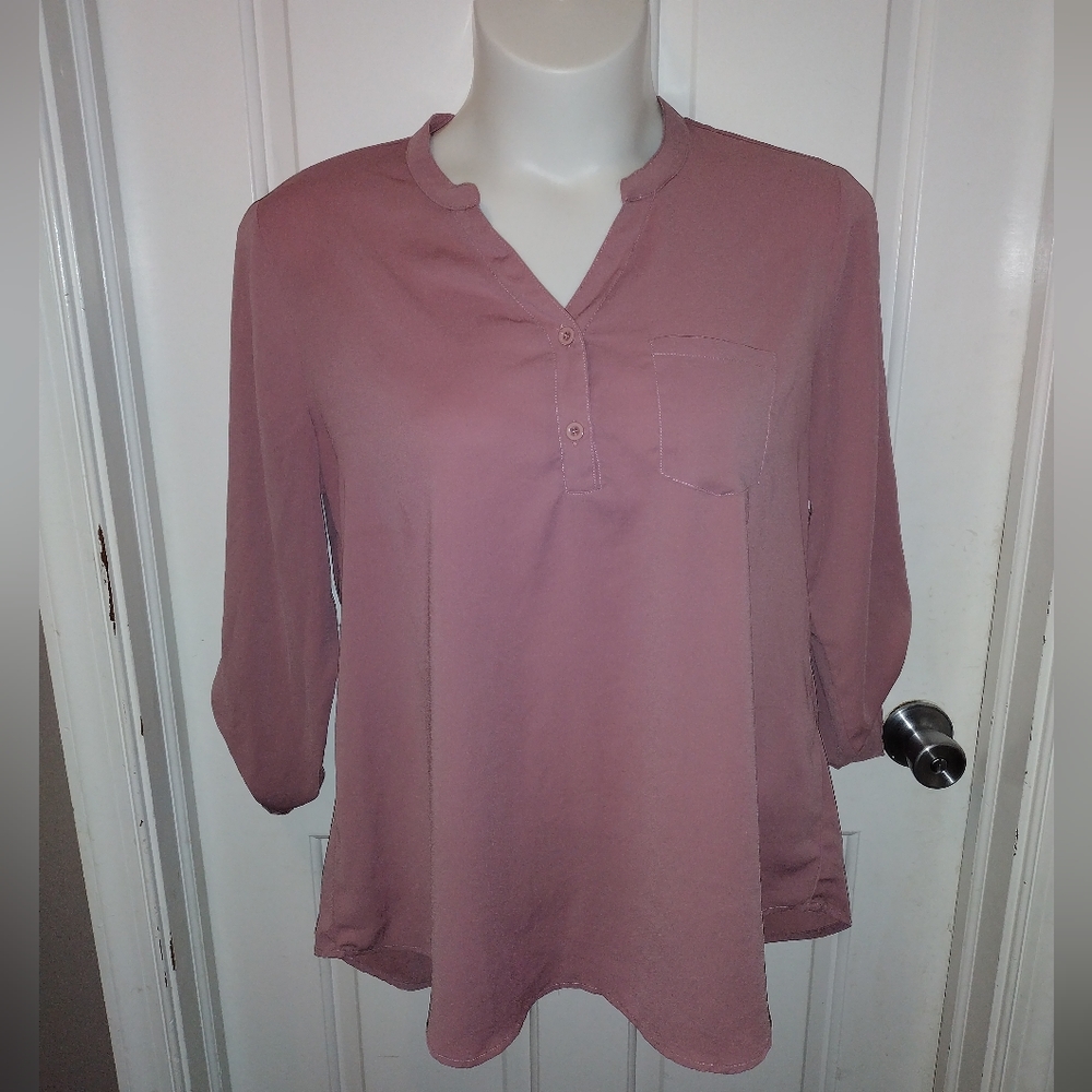Messic Women's V-Neck Blouse 3/4 Roll-Up Sleeves Button Casual Chiffon Sz XL